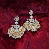 SAMAIRA Pure Brass White Lotus Kundan Chandbali Earrings