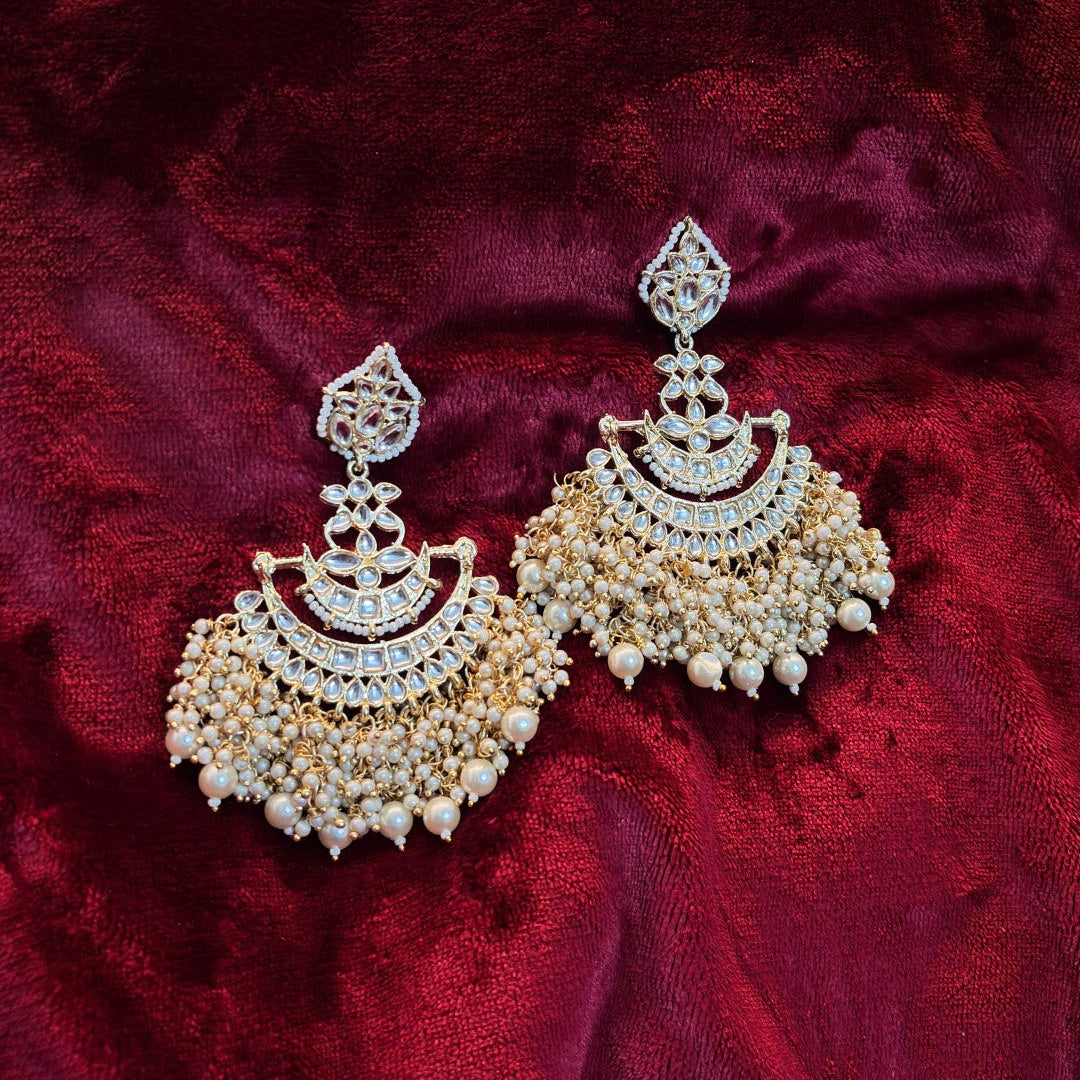 SAMAIRA Pure Brass White Lotus Kundan Chandbali Earrings