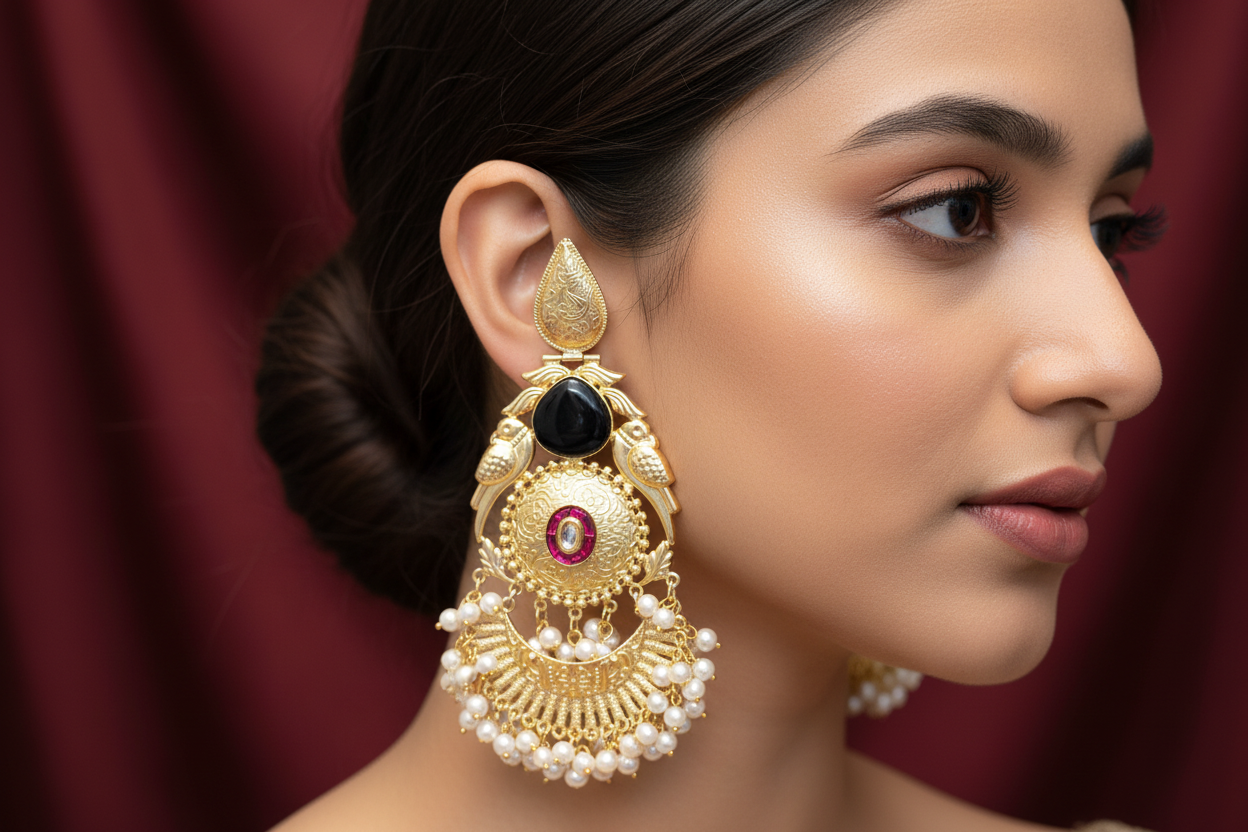 SIA Pure Brass Begum Hazrat Mahal Statement Earrings