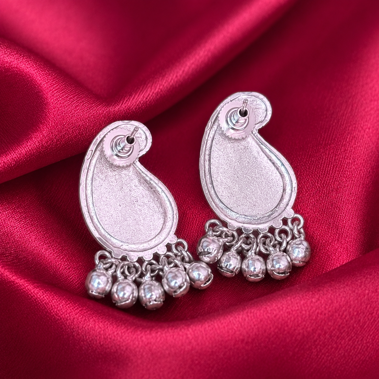 Silver-Plated Paisley Ghungroo Brass Earrings