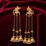 Bird Motif Triple Chain Brass Jhumka Earrings
