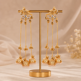 Bird Motif Triple Chain Brass Jhumka Earrings