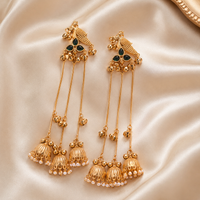Bird Motif Triple Chain Brass Jhumka Earrings