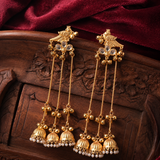 Bird Motif Triple Chain Brass Jhumka Earrings