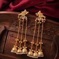 Bird Motif Triple Chain Brass Jhumka Earrings
