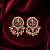 Black Monalisa Stone Brass Ghungroo Stud Earrings