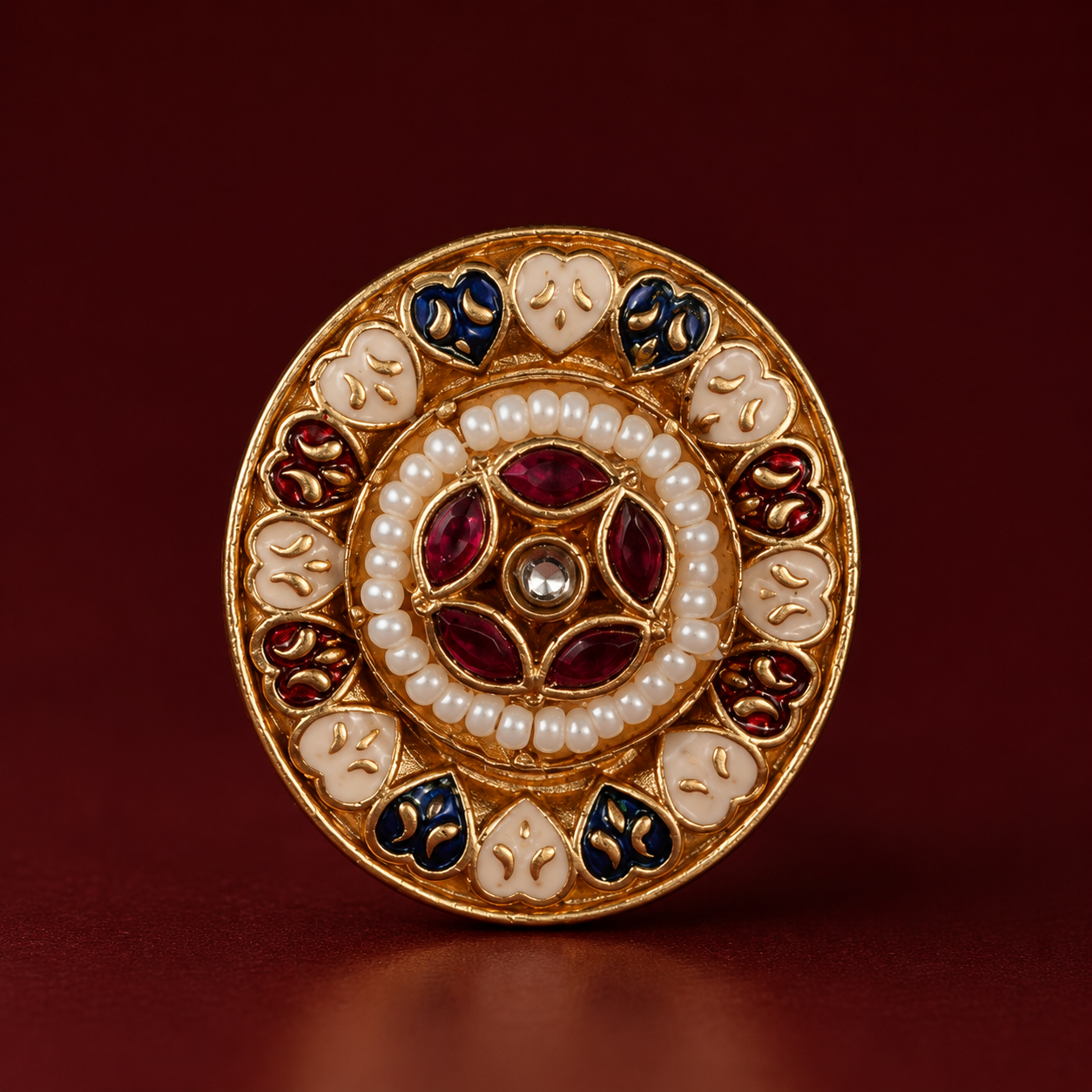 Multicolour Meenakari Pearl Brass Statement Ring