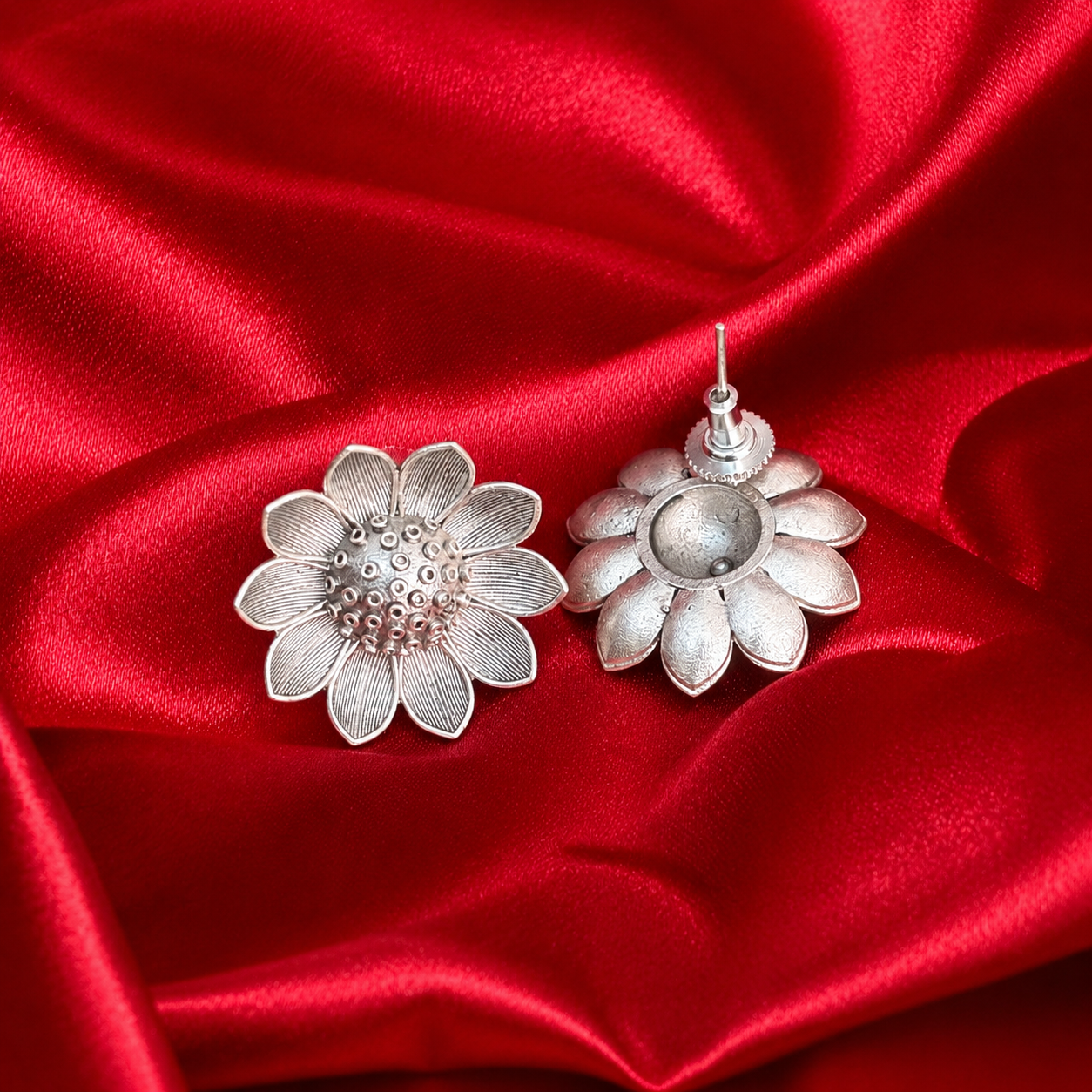 Silver-Plated Sunflower Brass Stud Earrings