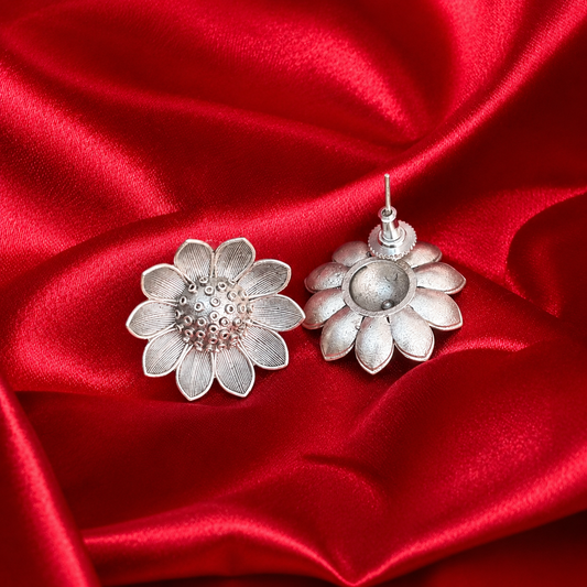 Silver-Plated Sunflower Brass Stud Earrings
