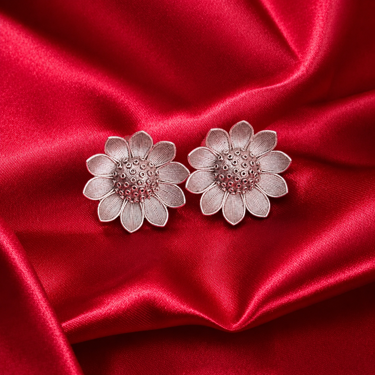 Silver-Plated Sunflower Brass Stud Earrings