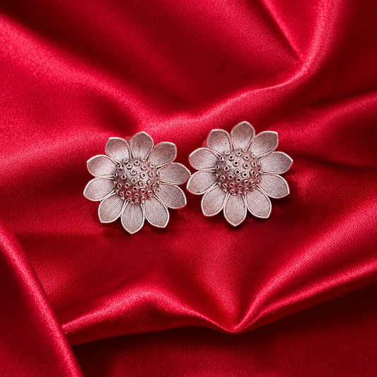 Silver-Plated Sunflower Brass Stud Earrings