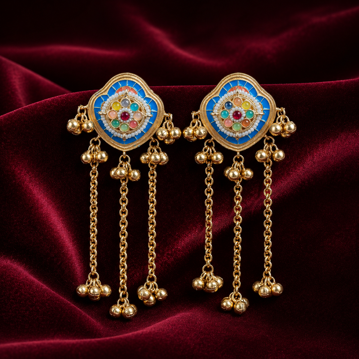 Multicolour Meenakari Brass Long Chain Earrings