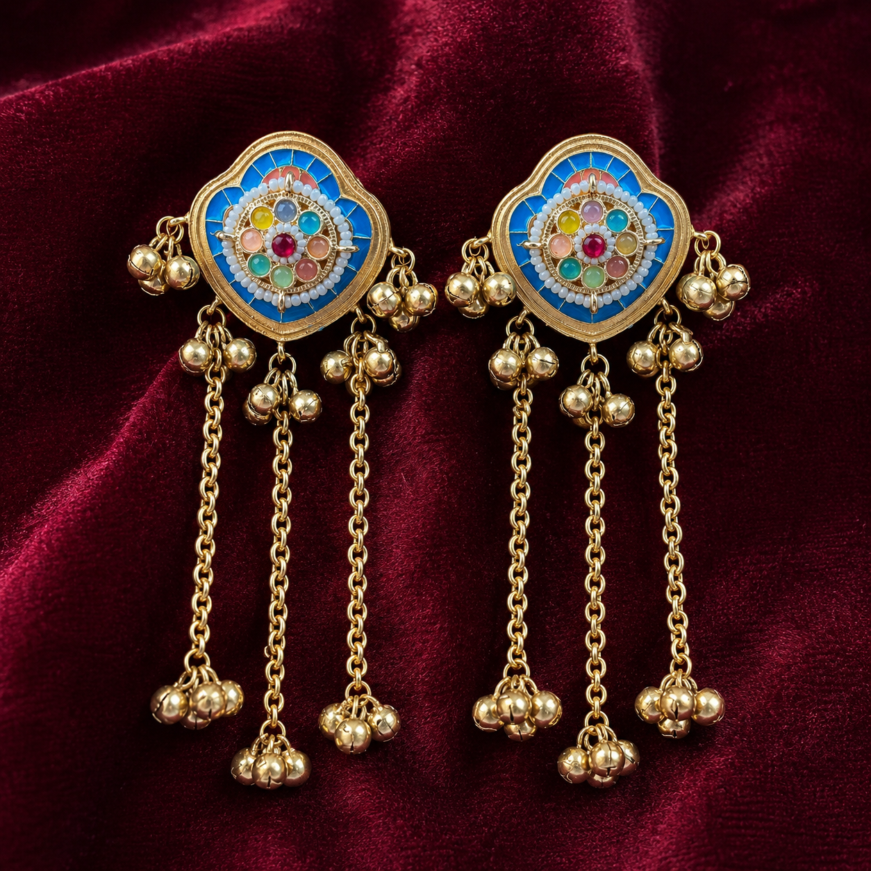 Multicolour Meenakari Brass Long Chain Earrings