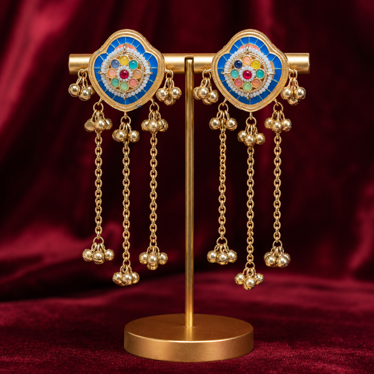 Multicolour Meenakari Brass Long Chain Earrings