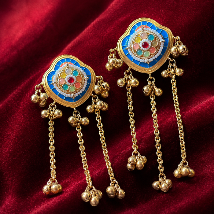 Multicolour Meenakari Brass Long Chain Earrings