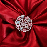 Pink Blue American Diamond Floral Cocktail Ring