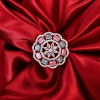 Pink Blue American Diamond Floral Cocktail Ring