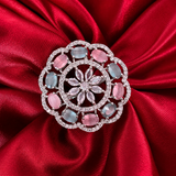 Pink Blue American Diamond Floral Cocktail Ring