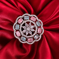Pink Blue American Diamond Floral Cocktail Ring