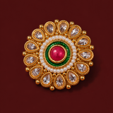 Pink Green Meenakari Pearl Brass Statement Ring