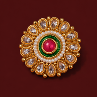 Pink Green Meenakari Pearl Brass Statement Ring