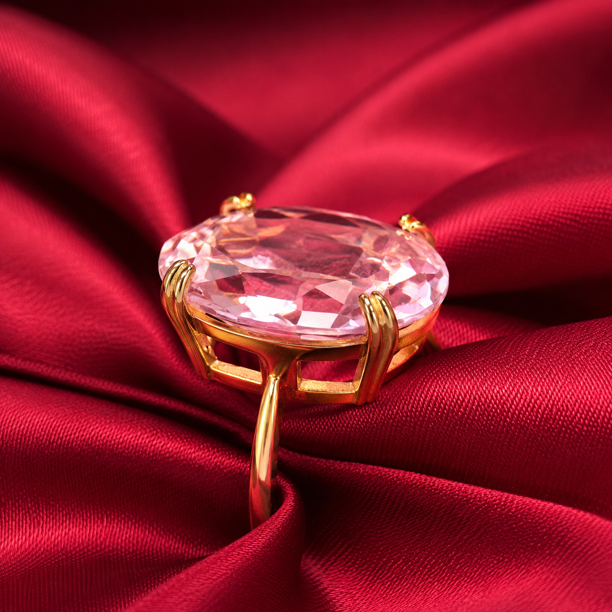 Pink Oval Stone Gold-Tone Cocktail Ring