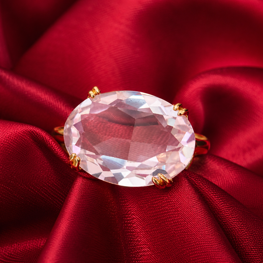 Pink Oval Stone Gold-Tone Cocktail Ring