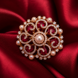 Pink Stone Pearl American Diamond Statement Ring