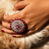 Red American Diamond Floral Cocktail Ring