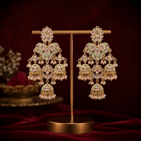 Mint Green Meenakari Kundan Brass Jhumka Earrings