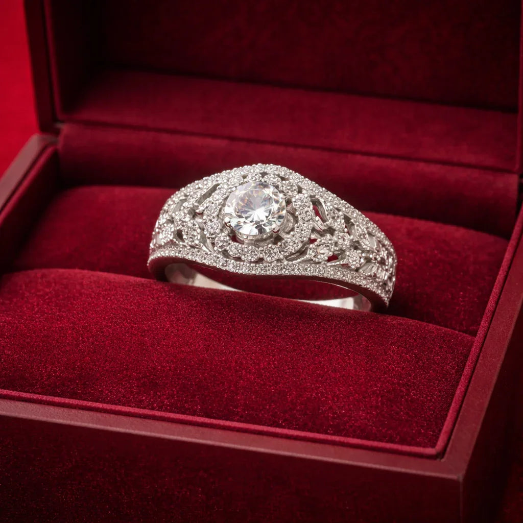 Aveen American Diamond Halo White Cocktail Ring - Jajra