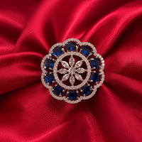 Blue American Diamond Floral Cocktail Ring - Jajra™