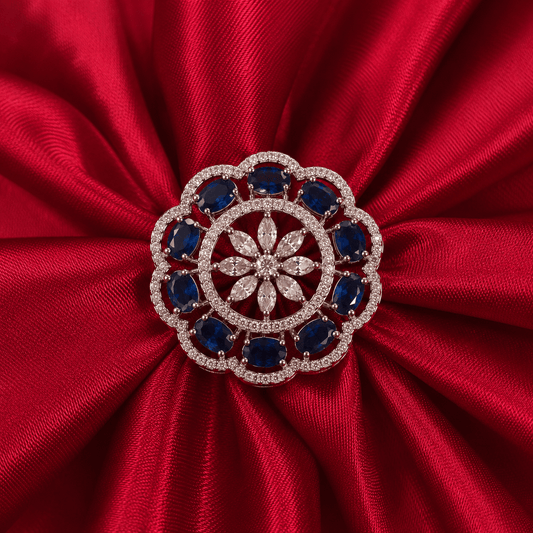 Blue American Diamond Floral Cocktail Ring - Jajra™