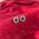 Elara Emerald Green Stone American Diamond Earrings - Jajra