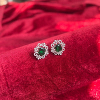 Elara Emerald Green Stone American Diamond Earrings - Jajra