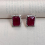 Elaris Rectangular Red Stone American Diamond Earrings - Jajra