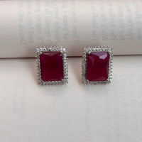 Elaris Rectangular Red Stone American Diamond Earrings - Jajra