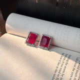 Elaris Rectangular Red Stone American Diamond Earrings - Jajra