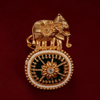 Elephant Motif Meenakari Pearl Brass Adjustable Ring - Jajra™