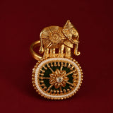Elephant Motif Meenakari Pearl Brass Adjustable Ring - Jajra™