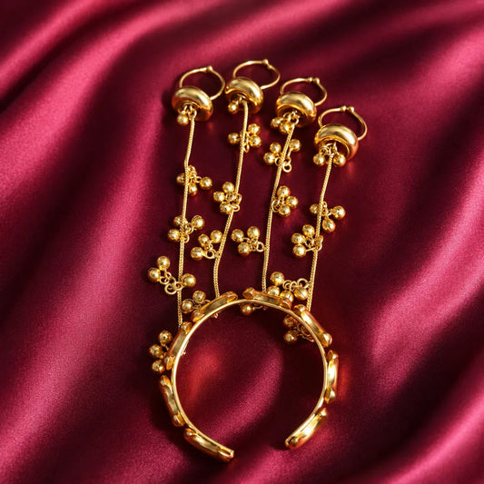 Gold Ghungroo Hathphool Hand Bracelet - Jajra