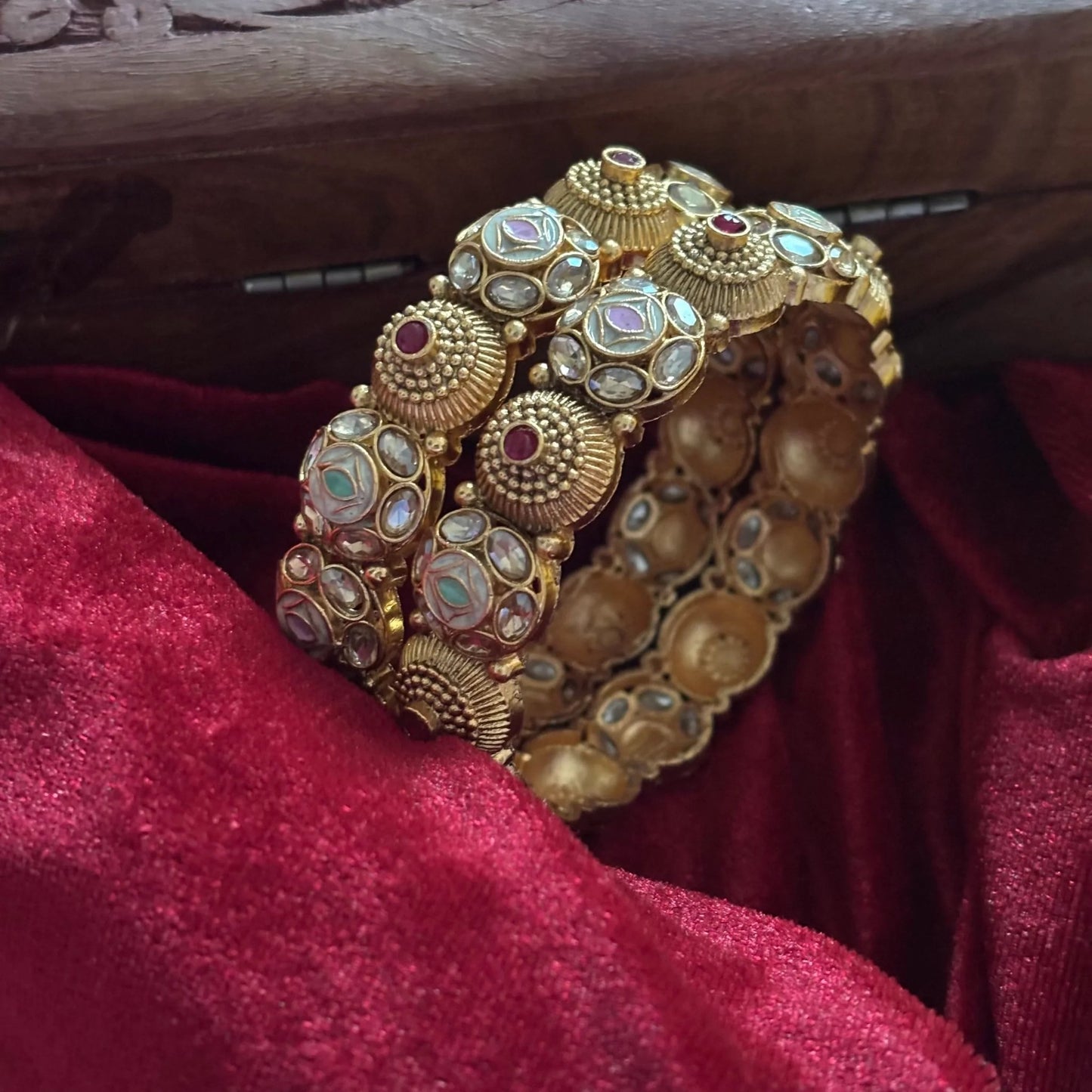 Gold Kundan Meenakari Kada Bangle Set - Jajra