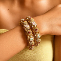 Gold Kundan Meenakari Kada Bangle Set - Jajra
