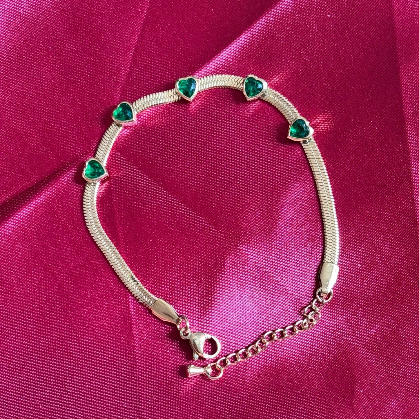 Green Heart Stone Chain Bracelet - Jajra