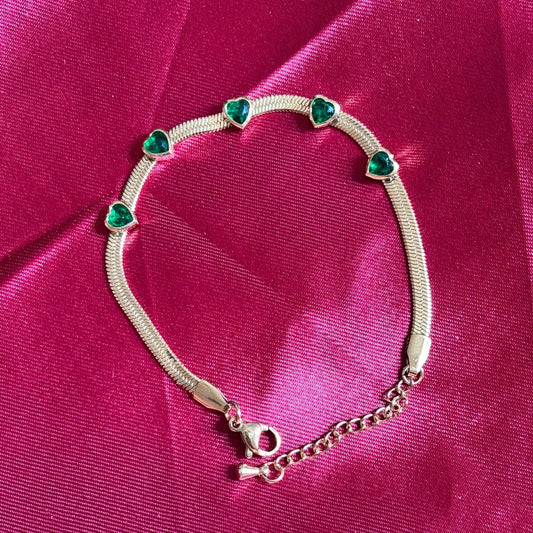 Green Heart Stone Chain Bracelet - Jajra