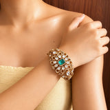 Green Kundan Stone Cuff Bracelet - Jajra