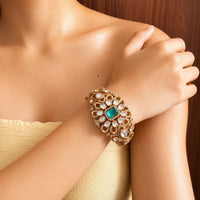 Green Kundan Stone Cuff Bracelet - Jajra