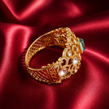 Green Kundan Stone Cuff Bracelet - Jajra