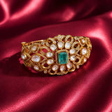Green Kundan Stone Cuff Bracelet - Jajra