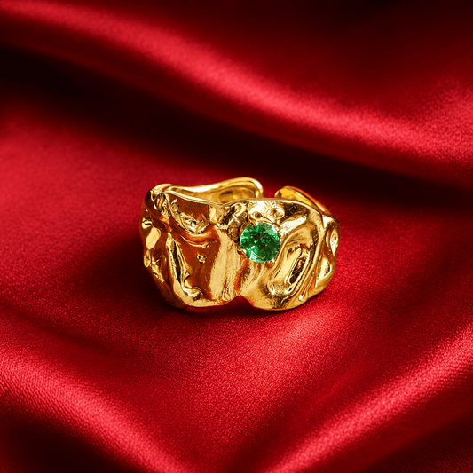Green Stone Molten Gold Plated Ring - Jajra™